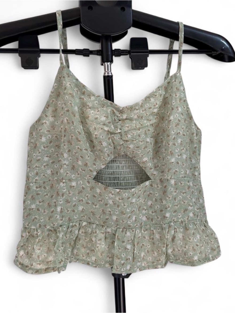 Promesa Sage Green Floral Cutout Peplum Cami Top Size S NWT